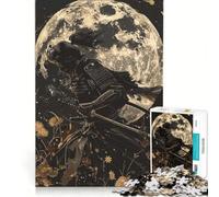 Rompecabezas de 1000 Piezas Samurái bajo la Luna Llena Juego de ingenio Actividades Familiares con póster y Hoja de Preguntas a Juego 38x26cm