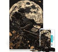Rompecabezas de 1000 Piezas Samurái bajo la Luna Llena para Adultos y Adolescentes Juguete para Pensar y reflexionar Alivia el estrés Regalo navideño de diseño nítido (38x52cm)