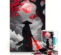 Rompecabezas de 1000 Piezas Samurái con Espada roja bajo la Luna para Adultos Juguete para ejercitar la Mente Diseño Casual y Relajante Colección de Arte para armar (38x26cm)