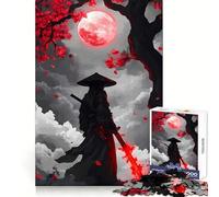 Rompecabezas de 1000 Piezas Samurái con Espada roja bajo la Luna para Adultos Juguete para ejercitar la Mente Diseño Casual y Relajante Colección de Arte para armar (38x26cm)