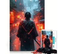 Rompecabezas de 1000 Piezas: Samurai en una Calle Japonesa lluviosa, para Adultos y Adolescentes Juguete Intelectual para el hogar Disfrute de un Corte de Calidad Regalo clásico (50x75cm)