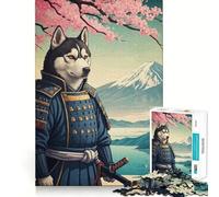 Rompecabezas de 1000 Piezas Samurái Husky Monte Fuji para Adolescentes, Juguete de lógica Fuerte, Tiempo Sereno, Borde Transparente, Regalo Creativo (50x75cm)