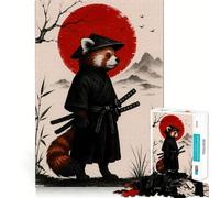 Rompecabezas de 1000 Piezas Samurái Panda Rojo con Sol Rojo para Adultos Juguete de Juego Mental, diversión Tranquila, Pieza de colección de Arte de Corte preciso (50x75cm)