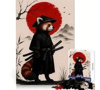 Rompecabezas de 1000 Piezas Samurái Panda Rojo con Sol Rojo para Adultos Juguete de Juego Mental, diversión Tranquila, Pieza de colección de Arte de Corte preciso (50x75cm)
