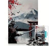 Rompecabezas de 1000 Piezas Samurái y Monte Fuji Sol Rojo para Adolescentes Juguete Mental para aliviar el estrés Corte Premium (50x75cm)
