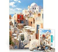 Rompecabezas de 1000 Piezas Santorini Grecia Viajes Corte Limpio Decoración Juego Mental Regalo Juego Relajante Actividad de cumpleaños (38x52cm)