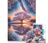 Rompecabezas de 1000 Piezas Santuario de cerezos en Flor iluminados por Las Estrellas Juego de ingenio para Relajarse y desconectar Toda la Familia 38x52cm