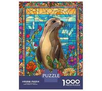 Rompecabezas De 1000 Piezas Sea Lion Stained Glass Rompecabezas para Adultos Juego Práctico Una Obra De Arte Cumpleaños Y Navidad 38x26cm/1000pcs