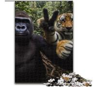 Rompecabezas de 1000 Piezas Selfie de chimpancé y Tigre para Adultos y Adolescentes Arte Interesante para Reducir el estrés con Papá Noel para niños de 14 años (26x38cm)