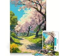 Rompecabezas de 1000 Piezas Sendero de Flores de Cerezo Arte de Ajuste Entrenamiento Mental Diversión Tiempo de Descanso Juego Tranquilo (50x75cm)