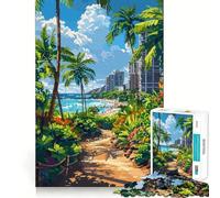Rompecabezas de 1000 Piezas Sendero de Playa Tropical de Waikiki, Hawái, Arte pixelado, Corte nítido, Juego de lógica, Tiempo de relajación, Regalo Divertido de cumpleaños (50x75cm)