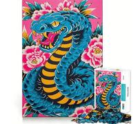 Rompecabezas de 1000 Piezas Serpiente Azul y Flores Rosas Juego de precisión para desarrollar la lógica,Ideal para el Tiempo Libre y como Regalo de cumpleaños 38x52cm