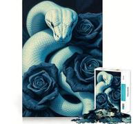 Rompecabezas de 1000 Piezas Serpiente Blanca y Rosas Azules para Adolescentes Juego de concentración Mental Corte de precisión Bordes Lisos Juego Ideal para Rellenar Calcetines navideños (38x26cm)
