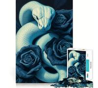 Rompecabezas de 1000 Piezas Serpiente Blanca y Rosas Azules para Adolescentes Juego Divertido con Piezas encajables sin Huecos Actividad Nocturna Familiar (38x52cm)