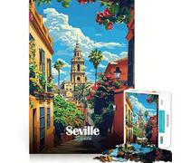 Rompecabezas de 1000 Piezas Sevilla, España Vista de la Calle Ilustración Juego de Bordes Juego cognitivo Juego Lento Juego Divertido Exhibición de Arte navideño (38x26cm)