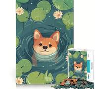 Rompecabezas de 1000 Piezas Shiba Inu en Estanque de nenúfares para Adultos Recall Upgrade Stress Relief Tight Cut Santa Wish Pick 50x75cm