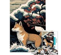 Rompecabezas de 1000 Piezas Shiba Inu Ukiyo E Japón para Adultos Juego Familiar Vacaciones en casa para Pasar el Tiempo cumpleaños y Navidad (tamaño 38x26cm)