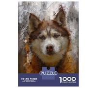 Rompecabezas De 1000 Piezas - Siberian Husky Painting Rompecabezas para Adultos Juguete Decoración De Pared Regalo De Cumpleaños Oferta como Regalos para Toda La Familia 52x38cm/1000pcs