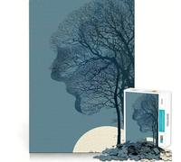 Rompecabezas de 1000 Piezas Silueta de árbol Cara con Luna Borde Limpio Decoración Soluciona Problemas Divertido Fácil Tiempo Divertido Decoración de Navidad Regalo (38x26cm)