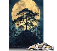 Rompecabezas de 1000 Piezas Silueta de árbol Iluminado por la Luna, Rompecabezas creativos Cuadrados de Madera para Adultos, 1000 Piezas (75 x 50 cm)