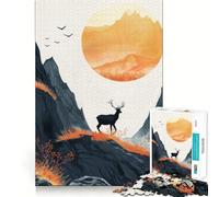 Rompecabezas de 1000 Piezas Silueta de Ciervo al Amanecer para Adultos Mejora la Memoria Alegría Familiar Diseño para armar Elige tu Deseo de Papá Noel 38x26cm