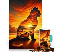 Rompecabezas de 1000 Piezas,Silueta de Gato al Atardecer,articulaciones Suaves,Divertido Juego de Habilidad Mental,Juego Casual,decoración navideña (38x52cm)