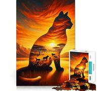 Rompecabezas de 1000 Piezas,Silueta de Gato al Atardecer,articulaciones Suaves,Divertido Juego de Habilidad Mental,Juego Casual,decoración navideña (38x26cm)