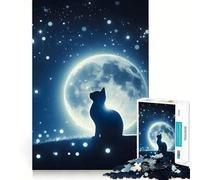 Rompecabezas de 1000 Piezas Silueta de Gato bajo la luz de la Luna Corte preciso Divertido Juego de Habilidad Mental Juego para Relajarse Regalo Festivo y de Ocio (38x52cm)