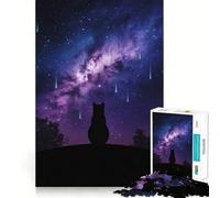Rompecabezas de 1000 Piezas Silueta de Gato bajo un Cielo Estrellado Ideal para ejercitar la Mente,divertirse,Descansar o Jugar Navidad (38x26cm)