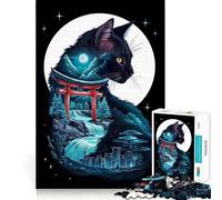 Rompecabezas de 1000 Piezas Silueta de Gato Puerta Torii Encaja a la perfección Arte Entrenamiento Mental Diversión Tiempo de Descanso Juego Tranquilo (38x52cm)