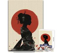 Rompecabezas de 1000 Piezas, Silueta de Geisha con Sol Rojo, Ideal para un Ambiente Acogedor en Interiores, Juguete de precisión Duradero con Enclavamiento, tamaño 38x26cm