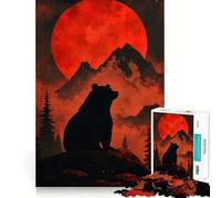Rompecabezas de 1000 Piezas Silueta de Oso bajo la Luna roja,decoración de Ajuste Limpio,Juego de concentración Mental,Juego de relajación,Regalo de cumpleaños (38x52cm)