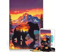 Rompecabezas de 1000 Piezas Silueta de Oso Paisaje Atardecer Borde Juego de Habilidad Cerebral Juego Lento Divertido Regalo de cumpleaños para la Mente (50x75cm)