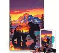 Rompecabezas de 1000 Piezas Silueta de Oso Paisaje Atardecer Borde Juego Inteligente Desafío Divertido Juego Lento Divertido Regalo de cumpleaños (38x26cm)