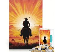 Rompecabezas de 1000 Piezas: Silueta de Vaquero al Atardecer, Juego de ingenio, Entrena tu Cerebro y Tus Manos, Ideal para Decorar tu Escritorio 50x75cm
