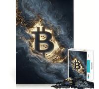 Rompecabezas de 1000 Piezas símbolo de Bitcoin en Oro y Azul Abstracto,Corte Suave,Juego cognitivo,Regalo para Momentos de Juego relajantes,Regalo de cumpleaños (38x26cm)