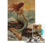 Rompecabezas de 1000 Piezas Sirena en Las Rocas Junto al mar Rompecabezas para Adultos antiestrés Que Mejora la Memoria Toda la Familia (tamaño 38x52cm)