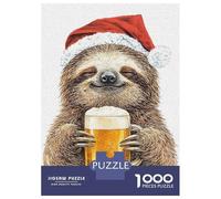 Rompecabezas De 1000 Piezas Sloth in Santa Hat with Beer Rompecabezas para Adultos Juegos Relajantes Análisis Y Lógica Cumpleaños Y Navidad 38x26cm/1000pcs