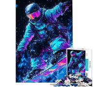 Rompecabezas de 1000 Piezas Snowboarder en Luces de neón Rompecabezas Relajante Juego de construcción de Patrones cumpleaños y Navidad (Tamaño 38x52cm)