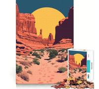 Rompecabezas de 1000 Piezas Sol Naciente sobre un cañón desértico,ilustración Minimalista de la Naturaleza,Corte Impecable,Divertido Juego para Resolver Problemas, (50x75cm)