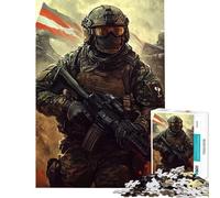 Rompecabezas de 1000 Piezas Soldado con Rifle y Bandera Ayuda a ejercitar el Cerebro Decoración para el hogar Juego Familiar para Mayores de 14 años Juego de Rompecabezas Incluido (38x26cm)