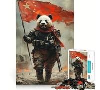 Rompecabezas de 1000 Piezas Soldado Panda con Bandera China para Adolescentes Ideal para desarrollar la Memoria, armar sin estrés y como Regalo conmovedor (38x52cm)