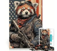 Rompecabezas de 1000 Piezas Soldado Panda Rojo Patriótico para Adultos y Adolescentes Juguete de lógica Clara para Relajarse Corte Artículo de Santa Claus (38x52cm)