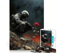 Rompecabezas de 1000 Piezas Soldado y Rosa en Paisaje de Guerra para Adolescentes Juguete para ejercitar la Mente Diseño Relajante Regalo Ideal para armar (50x75cm)