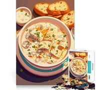 Rompecabezas de 1000 Piezas Sopa cremosa de mariscos con Pan Juego de Limpieza de articulaciones Regalo Ideal para Relajarse y Disfrutar de la Navidad Decoración navideña (38x52cm)