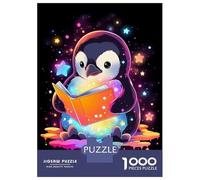 Rompecabezas De 1000 Piezas Space Penguin Reading Book Rompecabezas para Adultos Juguetes Antiestrés Vacaciones En Casa Matar El Tiempo para Cumpleaños, Navidad 38x26cm/1000pcs