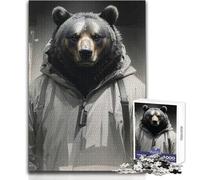Rompecabezas de 1000 Piezas: Splash Bnw Bear Animal Tranquilo, Divertido, para Pasar el Tiempo Libre, Juguete de Precisión Ajustado y Sin Costuras, Tamaño 38x26cm