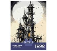 Rompecabezas De 1000 Piezas Spooky Haunted House with Full Moon Rompecabezas para Adultos Juego De Ingenio Análisis Y Lógica Cumpleaños 70x50cm/1000pcs