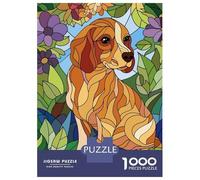 Rompecabezas De 1000 Piezas Stained Glass Dog in Floral Surroundings Rompecabezas para Adultos Juegos Relajantes Decoración del Hogar Cumpleaños Y Navidad 38x26cm/1000pcs