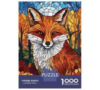 Rompecabezas De 1000 Piezas - Stained Glass Fox Rompecabezas para Adultos Juegos Familiares Carrera De Velocidad Manual Oferta como Regalos para Toda La Familia 38x26cm/1000pcs